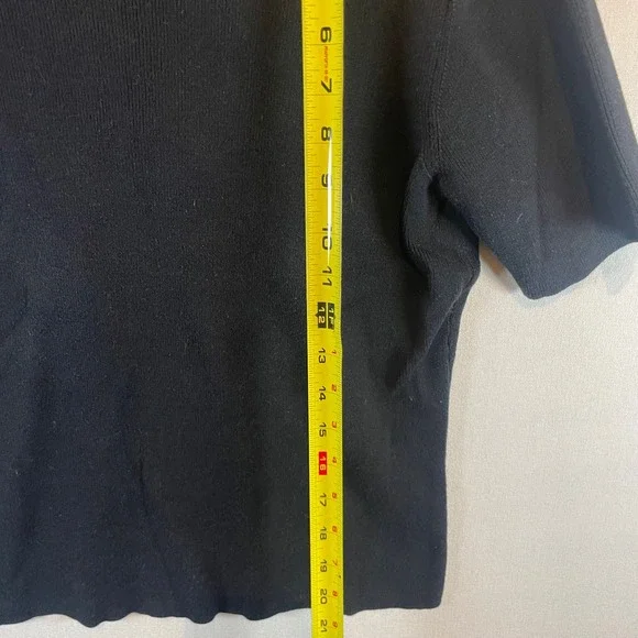 Talbots Black 100% Cotton Ribbed Short Sleeve Crew Neck Knit Top Small - Picture 5 of 8